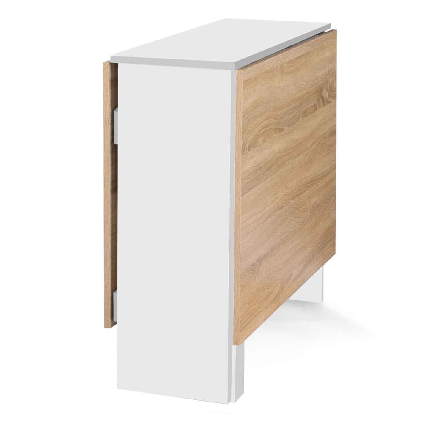 IDMarket - Mesa consola plegable EDI 2-6 personas con almacenamiento, madera blanca, tablero estilo haya 150 x 80 cm