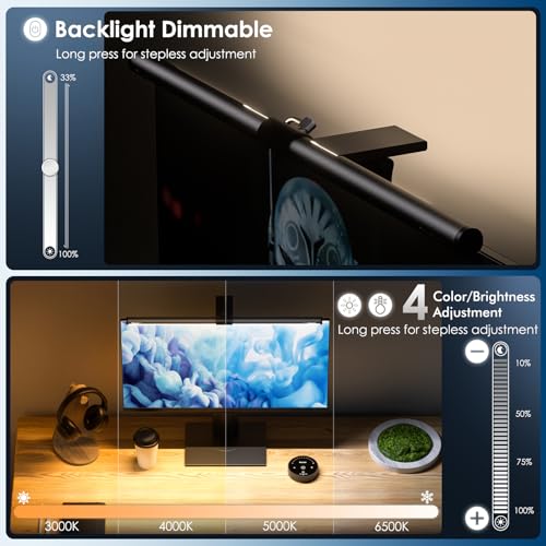 Image of Quntis Monitor Light Bar, Screen Monitor Lamp with Backlight for Eye Caring, Dimmable Screen Light Bar Computer Light No Screen Glare Home Office Work Desk Lamp