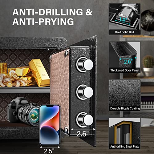 Safe Box, 1.2 Cu Ft Fireproof Cabinet Safe With Biometric Fingerprint & Touchscreen, Gun Safe With Removable Shelf & Alarm System, Safe For Secure Documents & Valuables, Safe Box For Home Hotel Office #TOP3