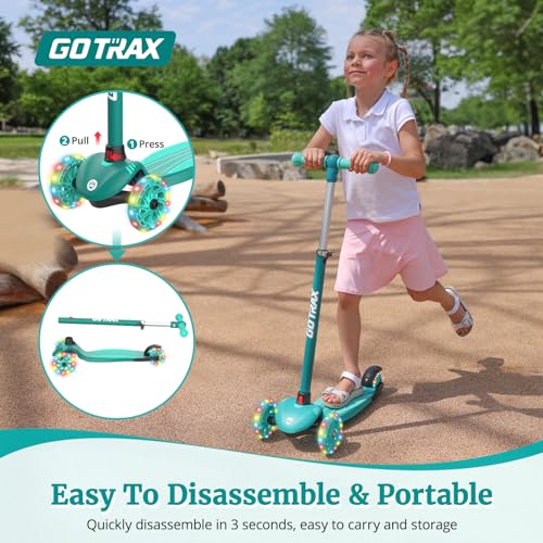 Image of Gotrax KS1 Kids Kick Scooter, 3 Wheels for Boys & Girls 2-8, Gifts | LED Light-Up Wheels, 3 Adjustable Handlebar, Easy Assembly, Lightweight, Wide Anti-Slip Deck, Lean to Steer, Max Load 110 lbs