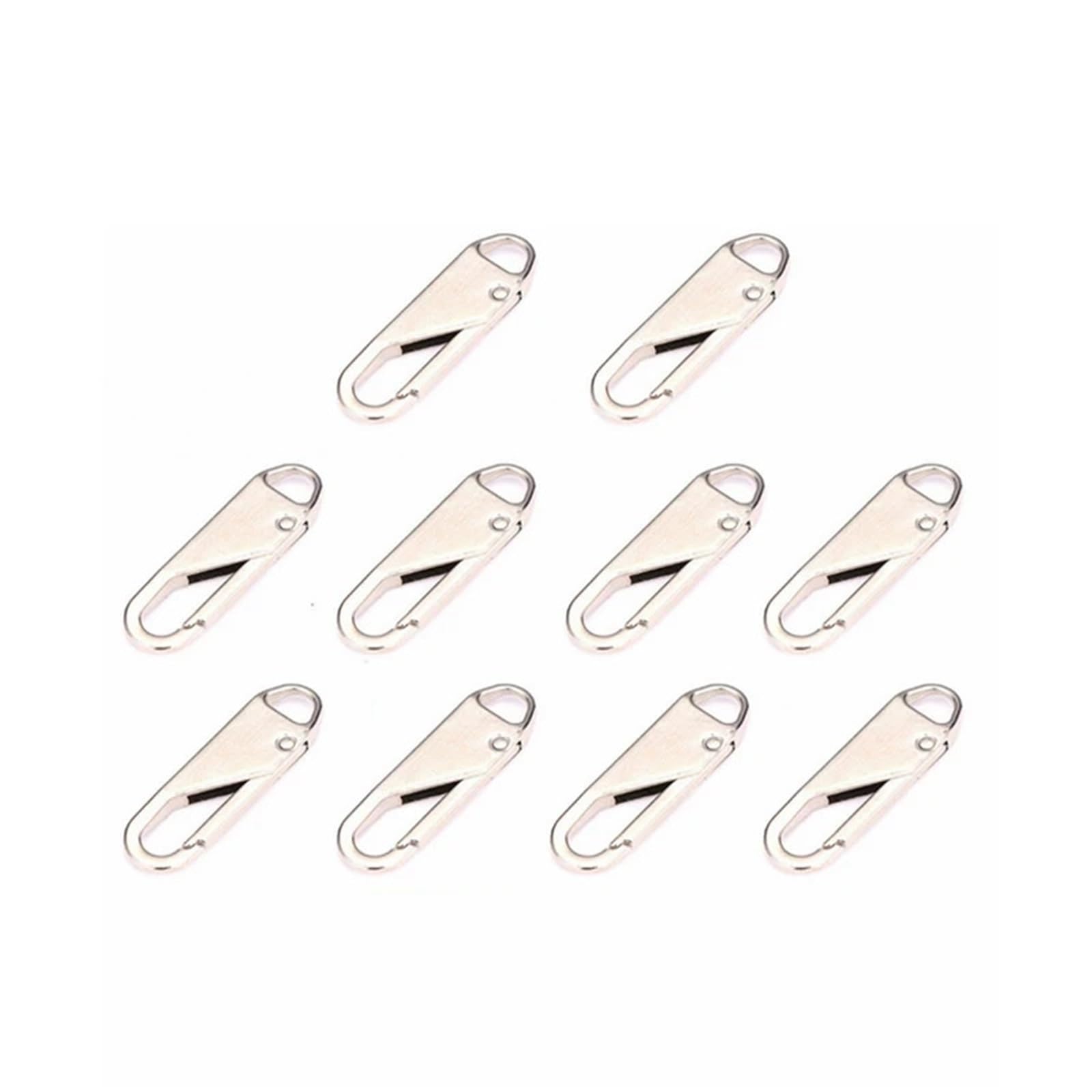 Zamienne uchwyty do zamków błyskawicznych, Zestaw 10 sztuk wielokolorowych ściągaczy do suwaków naprawy(10 Pcs Silver,Metal)