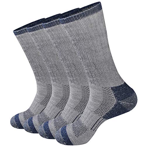 GKX Men's Merino Wool Moisture Wicking Outdoor Hiking Trekking Work Cushion Crew Socks 9-11,10-132