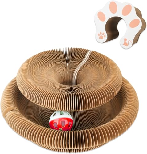 Lktvys Kitty Curlz Cat Toy Magic Organ Cat Interactive Scratcher Cardboard with Bell Ball Foldable & Changeable Accordion Shape Exercise Anxiety Relief Toy for Indoor Cats(1PCS)