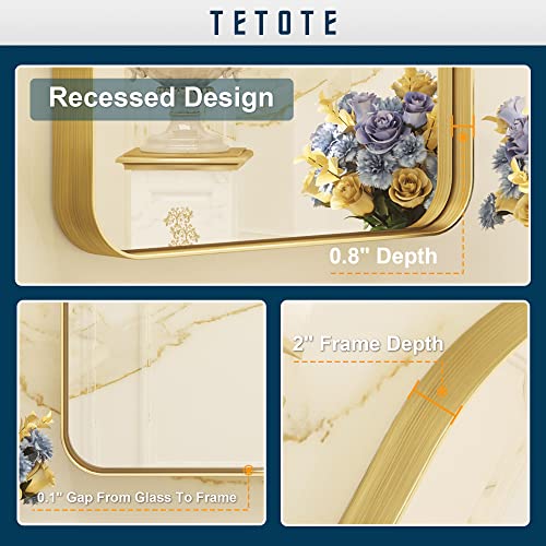 Tetote Gold Arched Mirror For Bathroom, 30X36 Wall Mounted Vanity Mirror, Brushed Brass Metal Framed Farmhouse Mirrors For Makeup, Decorative Shatterproof Mirror For Entryway, Living Room, Fireplace #TOP4