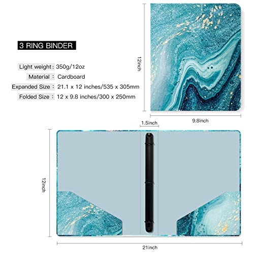 Image of 3 Ring Binder 1 Inch Ring, Fashion Design Binder for School, Home, Students, Women, Cute Custom Pattern with Hold Letter Size Interior Pockets,Blue Marble