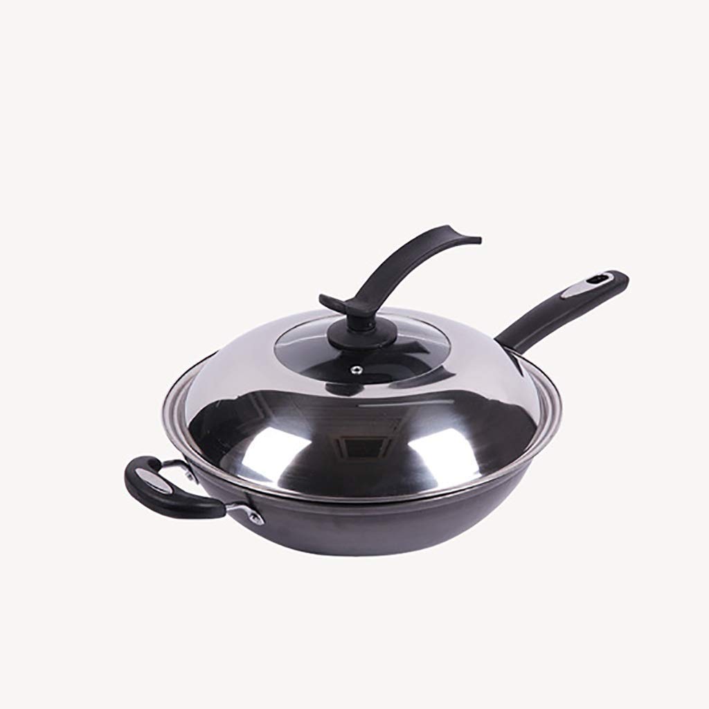 ASerZenith Wok For Induction Wok Cast Iron Pan Without Lid Old Fashioned Pig Iron Non-Stick Pan Stoves Induction Cooker Universal Wok,34Cm