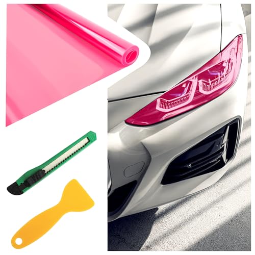 12×47 Inch Car Headlight Tint Film,Self-Adhesive Tail Light Tint Film Kit with Squeegee & Cutter,Universal Taillight Tints Films Automotive Exterior Accessories for Car Fog (Pink)
