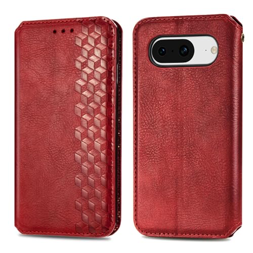 Étui pour Google Pixel 8A en cuir rouge rabat magnétique et fonction portefeuille