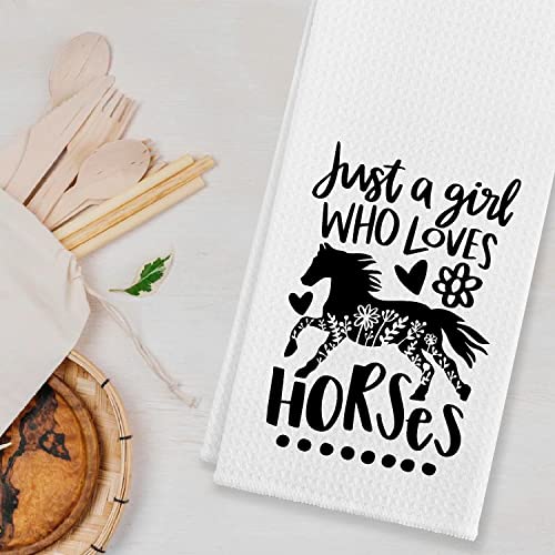 Just A Girl Who Loves Horses Kitchen Towels & Tea Towels, Dish Cloth Flour Sack Hand Towel For Farmhouse Kitchen Decor，24 X 16 Inches Cotton Modern Dish Towels Dishcloths,Horse Lovers Riders Gifts #TOP1