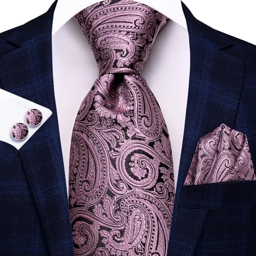 Image of Dubulle Mens Paisley Floral Silk Tie for Men Striped Necktie and Pocket Square Cufflinks Set Wedding Business