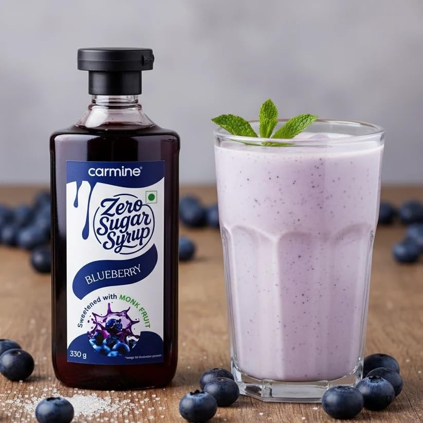 Image of Carmine Zero Sugar Blueberry Syrup - 330g | New & Improved Recipe | Sweetened with Pure Monk Fruit | Natural, Plant-Based Sweetener | No Added Sugar or Artificial Ingredients