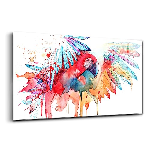 Peinture sur verre coloré perroquet grand format tableau moderne 100x50cm