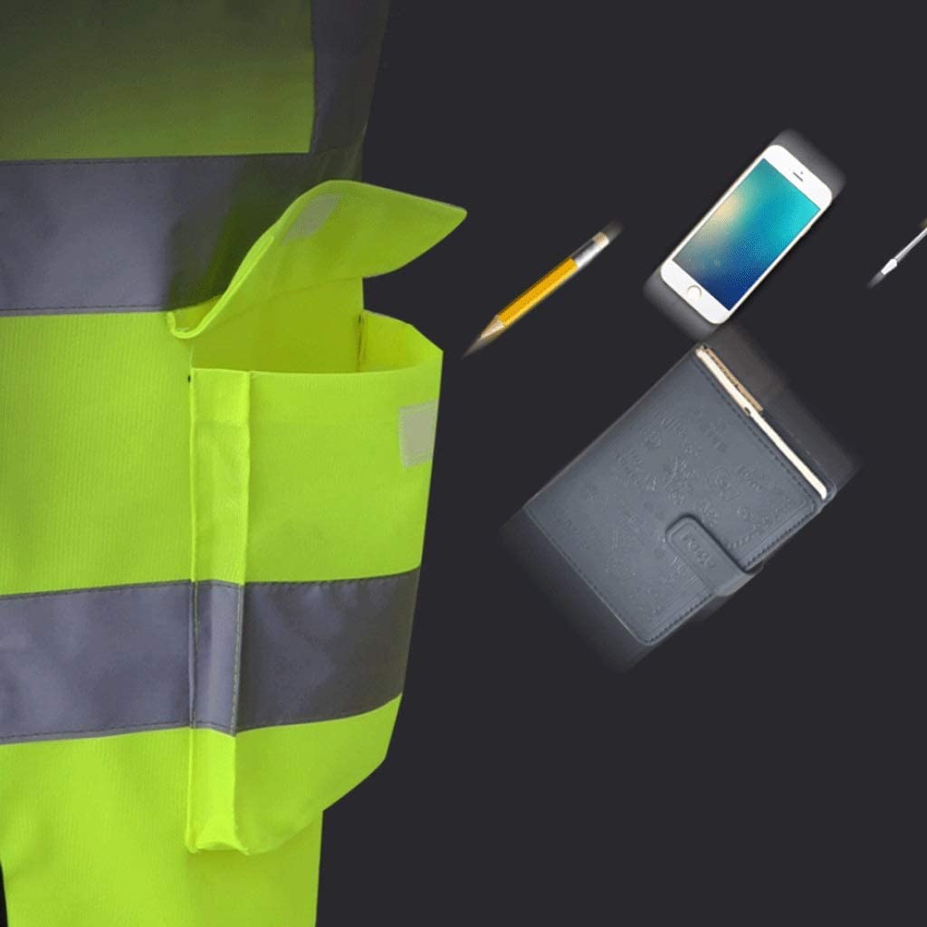 Chaleco reflectante de alta visibilidad Chaleco de construcción Chaleco de trabajo transpirable reflectante de alta visibilidad con bolsillos y cremalleras Chaqueta reflectante de seguridad (Ros