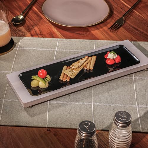 Image of Tray Cool Serving Platter | Long Black & White Design Multipurpose Platter for Snacks, Fruits & Desserts | Premium Table Decor Platter for Dining & Kitchen
