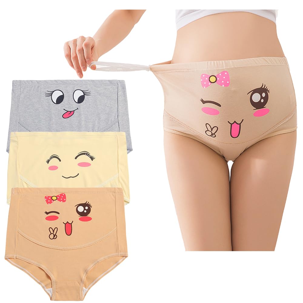 Braguitas de Premamá Cintura Alta Bragas de Algodón Maternidad Ropa Interior de Maternidad para Mujer Cinturón Ajustable Pack de 3,M-5XL