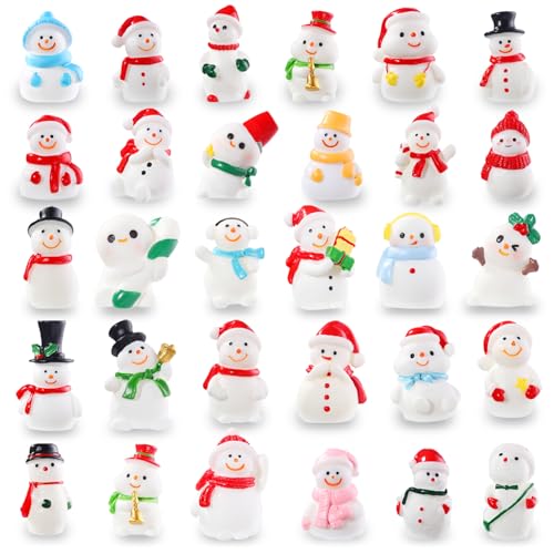 XIMISHOP 30 Stück Schneemann Mini Figuren Harz, Kleine Weihnachten...