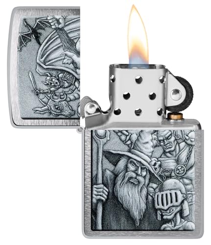 Image of Zippo Mystical Beings Design Brushed Chrome, Windproof Pocket Fuel Refillable Lighter, BIS Certified
