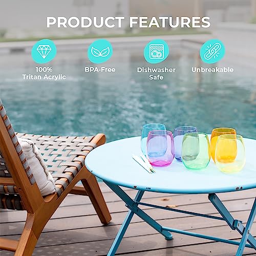 Image of Stemless Wine Glasses Set of 6, 16oz Unbreakable Acrylic Plastic Wine Cups