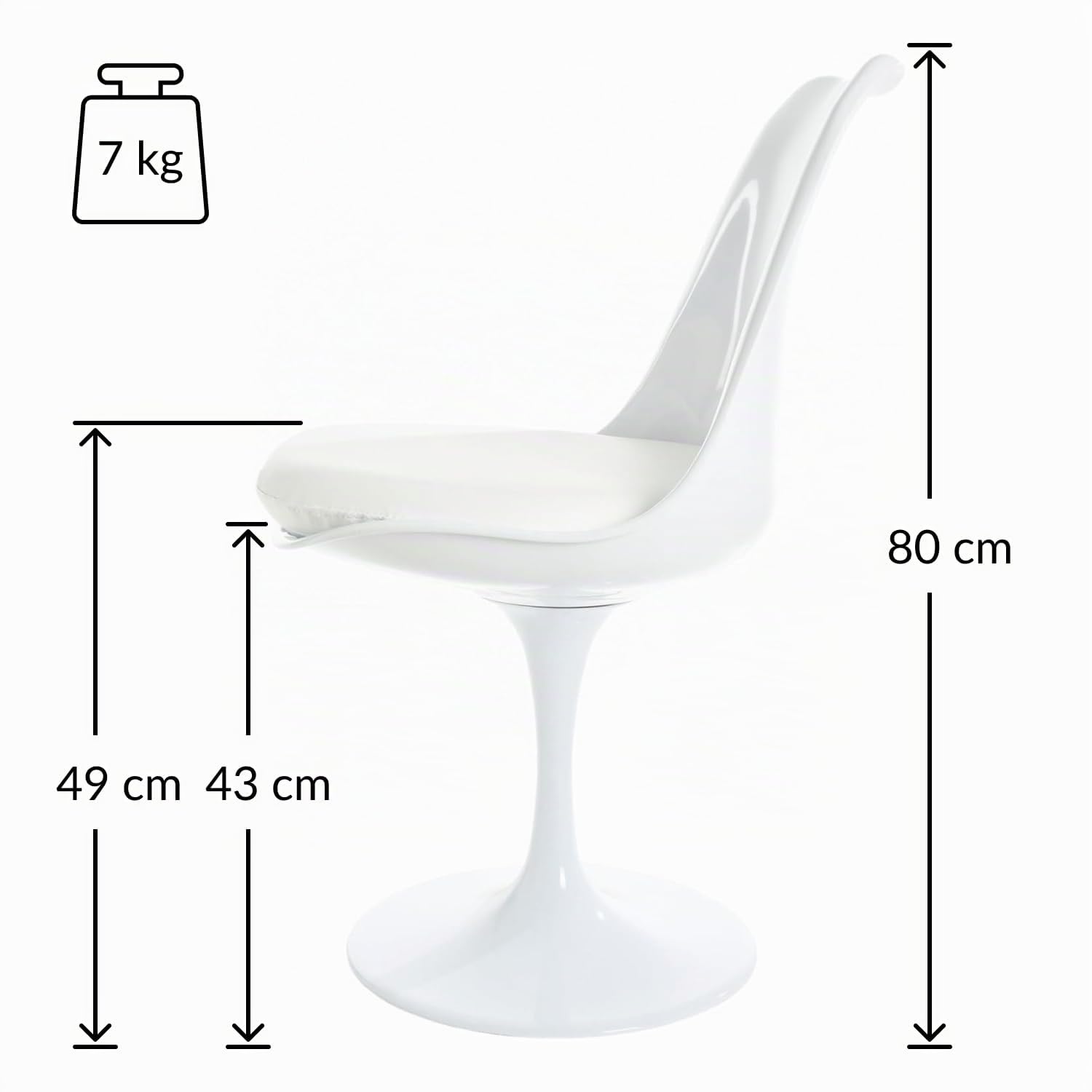 Fusion Living Sedia Lucida - Cuscino in PU - Sedie da Pranzo Moderne, da Cucina o da Ufficio - Bianco con Cuscino bianco
