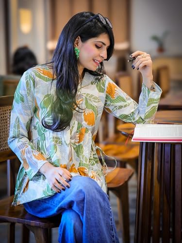 Image of Youthnic Women's Poly Rayon Printed Alia Cut Peplum Top | Top for Office | Women's Tunics | Short Kurti Women| Regular Fit