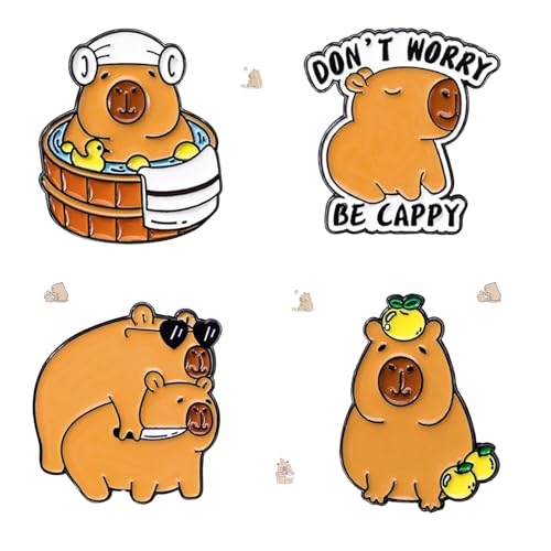 Image of 5Pcs Cartoon Capybara pin, Cute Animal Enamel Pin, Birthday Cake Donut Coffee Corn Roll Lapel Pin Alloy Backpack Pin Enamel Badge Suitable for Daily Decoration Clothes Sweater Hat Bag Collection Party Gift