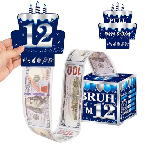 Turypaty Happy 12th Birthday Pull-Out Money Gift Box, 12th Party Cash Gift