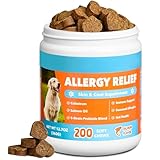 Dog Allergy and Immune Chews 200PCs Skin and Coat Itchy Relief Anti Itch Immune Bites for Dogs, Helps Repair Skin Ears Paw Licking, 5 Probiotics Blend Gut Health for Sensitive Seasonal Allergies