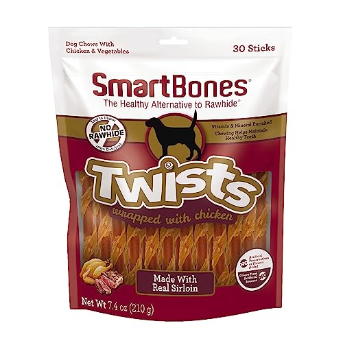 SmartBones Twists Wrapped with Chicken Made with Real Sirloin 30 Count Treat Your Dog to a Rawhide-Free Chew 1 Count (Pack of 1)