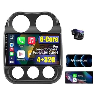 8 Core 4+32G Android Car Stereo for Jeep Compass Patriot 2010 2011 2012 2013 2014 2015 2016 with Wireless CarPlay/Android Auto, 10.1'' HD Touchscreen Car Radio with AM/FM/RDS/SWC Backup Camera WiFi