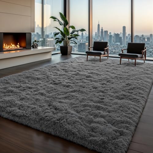 Zentavio Area Rugs for Living Room Grey Rugs for Bedroom Large 6x9 Carpet Fluffy Furry Soft Shag Aesthetic Plush High Pile Gray Throw Rug for Nursery Kids Room Dorm