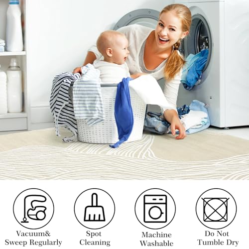 GarveeHome Entryway Runner Rug 2x6 Modern Abstract Runner Rug Non-Slip Washable Rugs for Hallway Indoor Soft Faux Wool Floor Cover Contemporary Kitchen Runners Low Pile Rugs for Laundry Bedside Beige