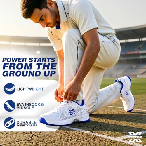 Image of Vector X HITTER Men Cricket Shoes for Men's Synthetic upper Rubber Studs with EVA insocks, Lightweight Performance, Comfort, and Durable Lace-Up Shoe with Padded ankle collar for All-Round Performance