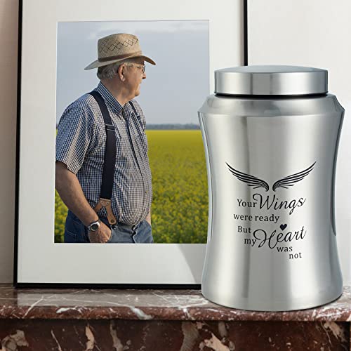 Image of Large Cremation Urns for Ashes Adult Male Female Dad Mom | Silver Large Angel Wings Funeral Cremation Urns for Human Ashes Adult - Woman Men,Decorative Memorial Funeral Burial Urn