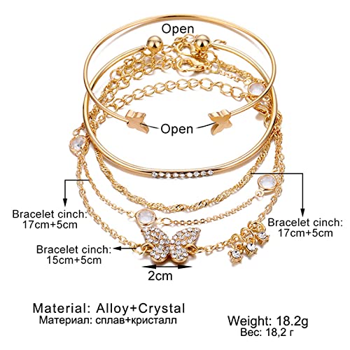 Fuqimanman2020 Bohemian 5pcs Butterfly Crystal Bangle Set Butterfly Open Bracelet for Women2