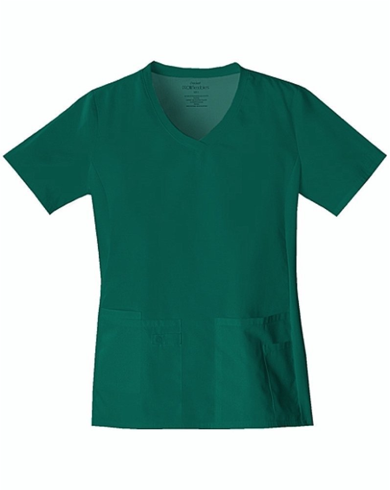 Cherokee Women's Scrubs Flexibles Knit Panel V-Neck Top, Hunter, X-Small