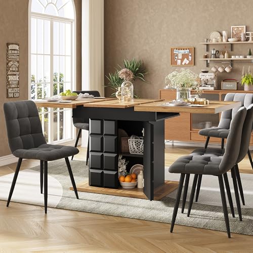 BTM Modern Extending Dining Table with Storage Space Saving Kitchen Extendable Tables 4-6 for Living Room 110-140cm Black