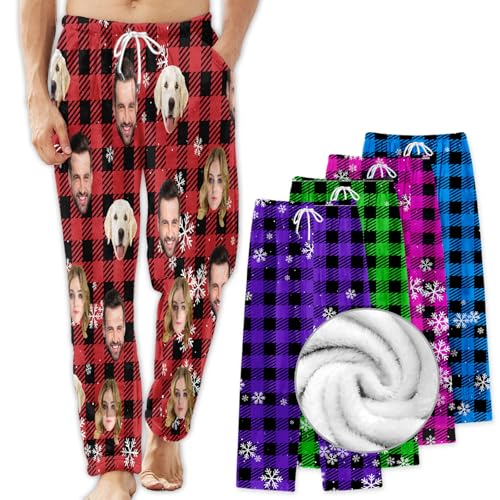 Custom Face Pajama Bottoms for Men Women,Personalized Photo Sleepwear Pants,Customized Pj Trousers Gifts for Him Her (Style-45)