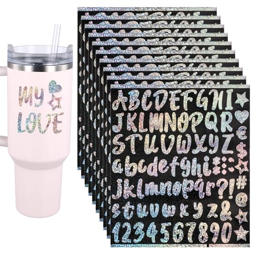 10 Sheets Vinyl Alphabet and Number Stickers - Adhesive, Waterproof, Glitter Letters for Scrapbook, Crafts, Cups Decoration