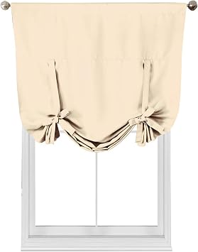 Stanton 37-Inch Wide x 63-Inch Long, Triple Weave Blackout Rod Pocket Tie-Up Shade for Small Window, Kitchen or Bathroom Balloon Blind, Beige