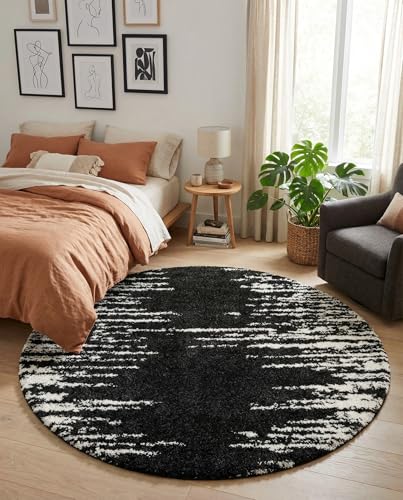 Tapete Redondo 7 Ft Negro y Blanco Ultra Suave miniatura 5