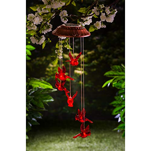 Wind Chime solar Cardinal Color Changing Birds for Garden                          