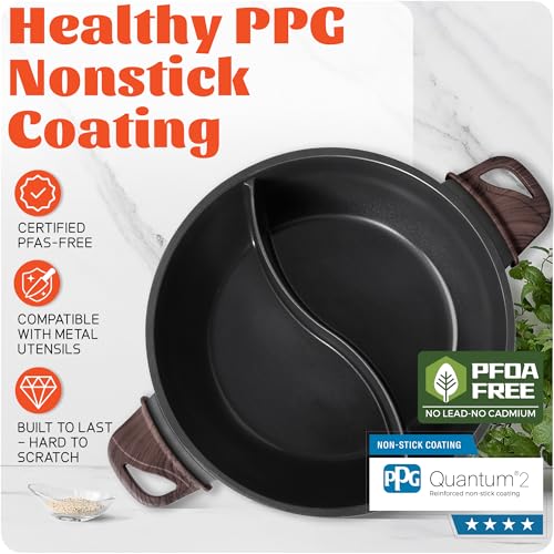 TWIN™ Electric Hot Pot with Divider | PFAS-Free Ceramic Nonstick Pot | EvenHeat Cast Aluminum Body | 1500W Fast Heating | Dual-Flavor Shabu Shabu Pots for Family Use | 1-Yr Warranty - Image 5