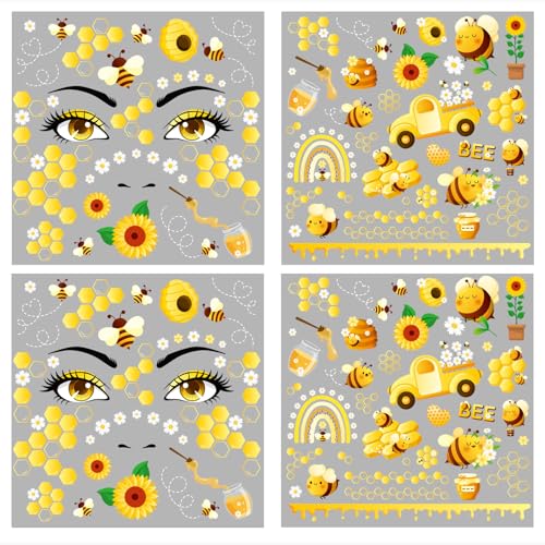 HOWAF 4 Bogen Gesichtstattoo Bienen Tattoo, Face Tattoo Bienen Temporäre Tattoos, Gesichtstattoo Karneval Biene Gesichtstattoo Halloween für Bienen...