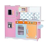 Lil' Jumbl Kids Kitchen Set, Pretend Wooden Play Kitchen with Chalk Board, Play Phone, Towel Rack & Ice Dispenser, Clicking Knobs, Pots & Utensils Included - Colorful