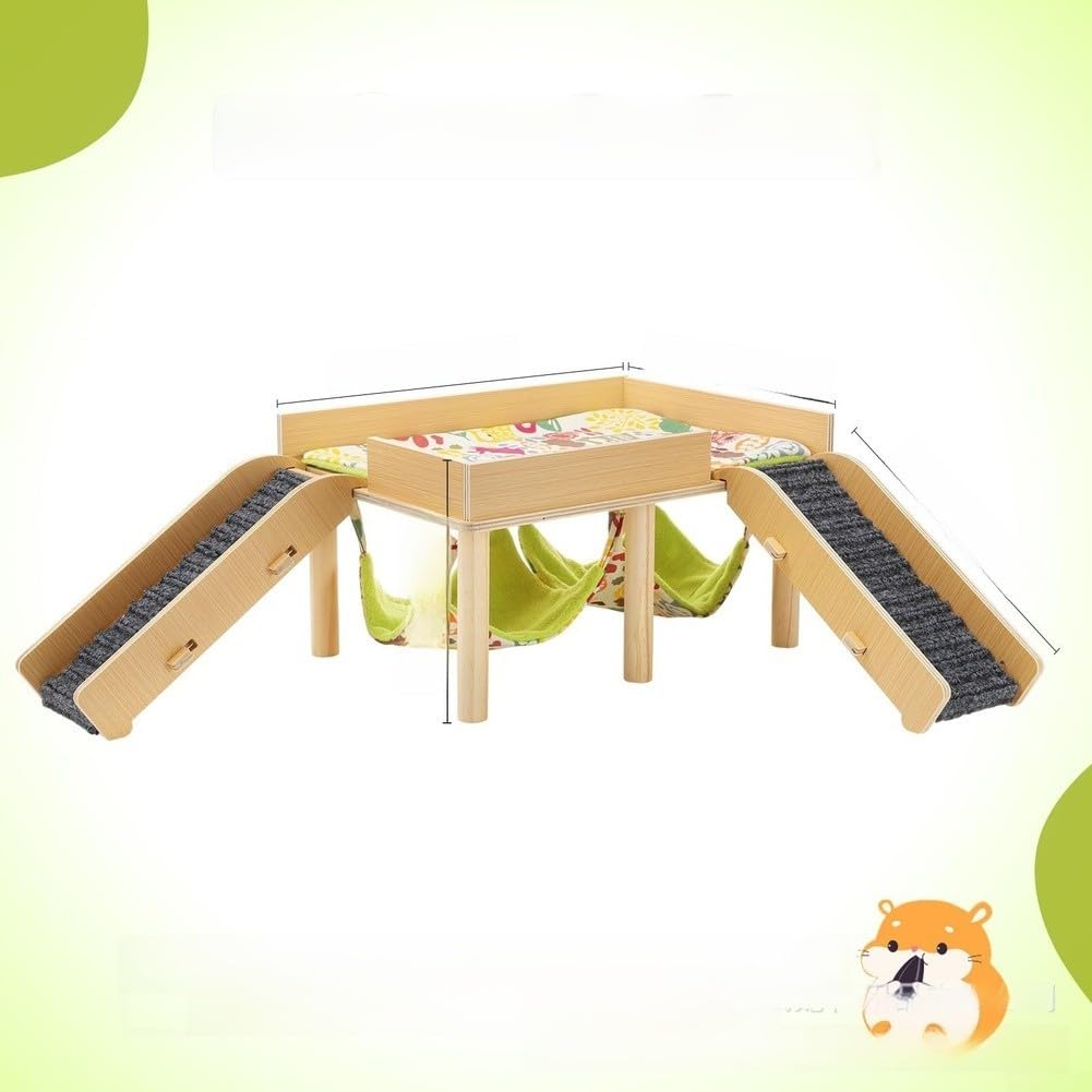Kleines Holzversteck mit doppelten Ruhezonen und integrierter Treppe für Meerschweinchen, Hamster, graue Oberfläche