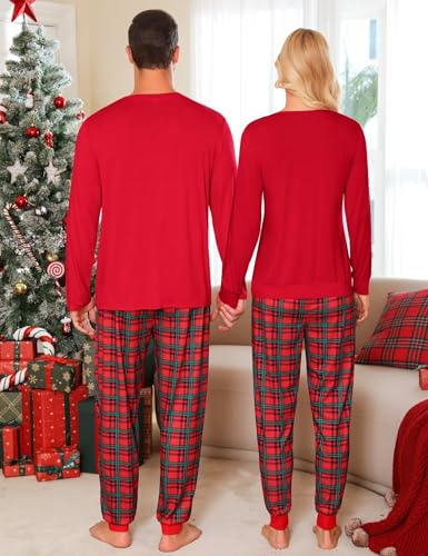 SWOMOG Couples Christmas Pajamas Set Women & Men Matching Pjs Set Long Sleeve Loungewear Holiday Sleepwear Set4