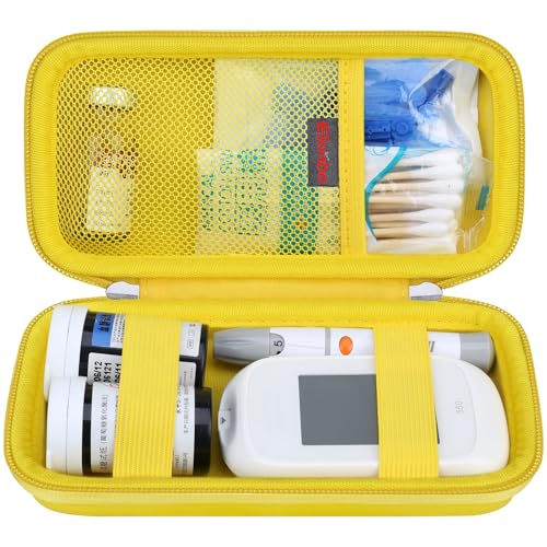 Image of Elonbo Diabetic Supplies Travel Case for Glucose Meter Diabetes Testing Kit | Portable Diabetes Testing Kit Storage Organizer Bag, Glucose Meter Insulin Pen Carrying Case for Test Strips Lancets, Yellow