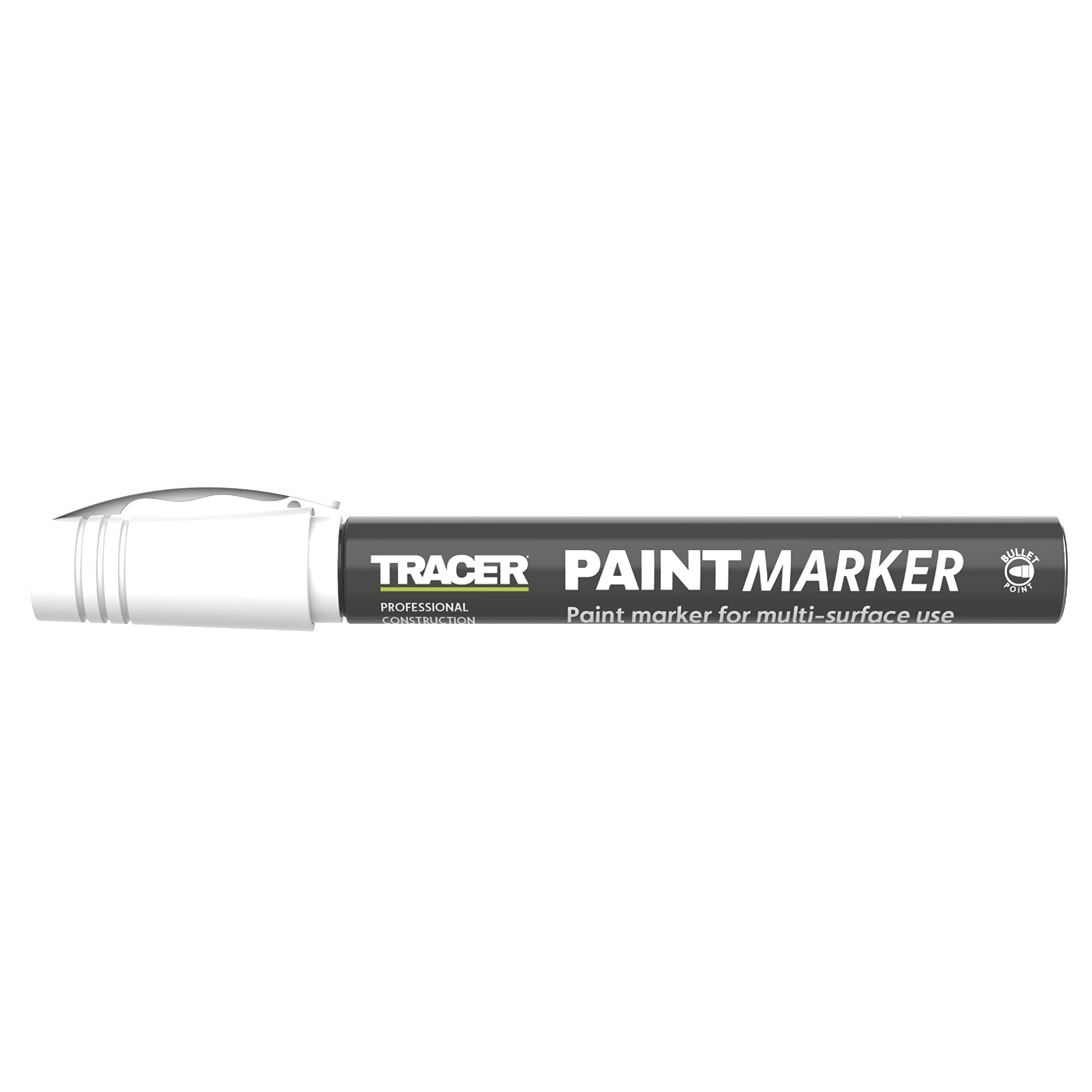 Tracer Construction Paint Marker (1-3mm Bullet Point General-Purpose Marker with high visibility ink) – White