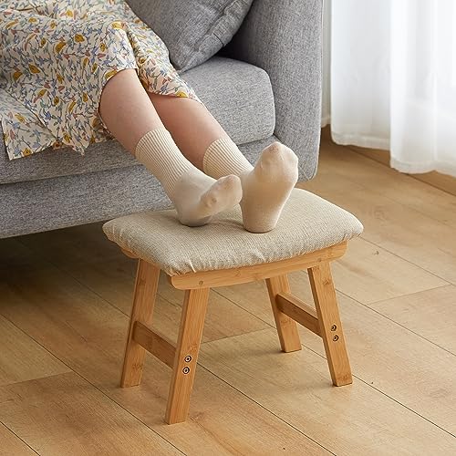 Foot-StoolOttoman-Foot-RestBamboo-Foot-Stool-Under-DeskSmall-Stool-for-Living-Room-Bedroom-and-Kitchen-Natural-Legs-Beige-Stool-Surface