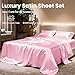Love's cabin Satin Queen Sheets Set - 4 Piece Pink Silky Bed Sheets Set with Deep Pocket, Luxury Silk Feel Satin Queen Size Sheet Set (1 Flat Sheet, 1 Fitted Sheet, 2 Pillow Cases)